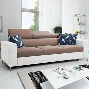 Sofa mit Schlaffunktion Savona hellbraun / weiß bequemes Sofa für Wohnzimmer bietet Komfort während der Ruhe verstellbare Kopfstützen