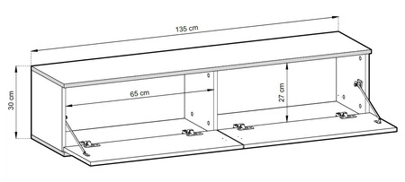 TV-Lowboard Luxury 135 cm Weiß Stilvolle geriffelte Front Korpus verziert mit einer goldenen Leiste begeistert Liebhaber eleganter Arrangements