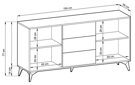Möbelset Gusto Schwarz / Eiche Evoke Modernes Design funktionale Möbel für das Wohnzimmer oder das Tageszimmer Wandschrank mit dekorativem Fichtendekor