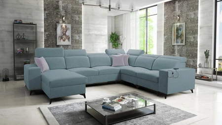 Ecksofa mit Schlaffunktion Kelly Sleek VIII Arctic blau linke Seite stilvolle Ecksofa für Wohnzimmer bietet Komfort beim Entspannen