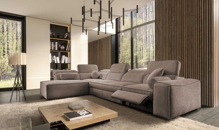 Ecksofa mit Schlaffunktion Viano XI Lux hellbraun links Design-Ecksofa mit ausziehbarem Fußteil und Bettzeugstaufach