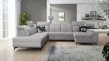 Ecksofa mit Schlaffunktion Buffalo X grau Esche rechts funktionelles und bequemes Ecksofa für ein Zimmer mit Bettzeugcontainern