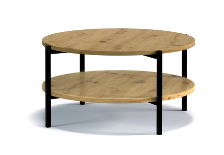 Runder Couchtisch 84 cm Sampi Eiche artisan mit zusätzlicher Ablagefläche leichtes Design Metallgestell idealer Tisch für jede Einrichtung