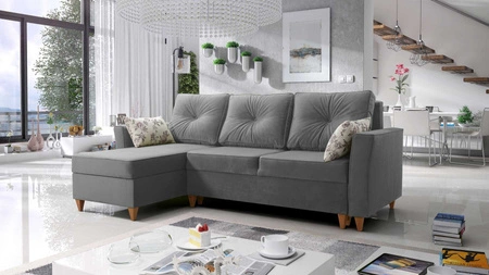 Ecksofa mit Schlaffunktion Topeka graue Esche linke Seite stilvolles und modernes Design, das sich in jede Einrichtung einfügt