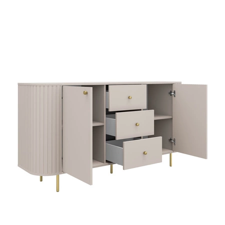 Kommode mit Schubladen Ovalio 165 cm beige moderne Form ovalförmige Kommode für das Wohnzimmer dekorative Fräsungen am Korpus