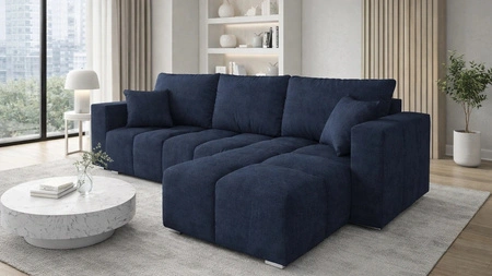 Ecksofa mit Schlaffunktion Linco dunkelblau Universal modernes Ecksofa für Wohnzimmer strukturierter Stoff mit interessanter Oberfläche