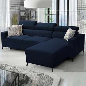Ecksofa mit Schlaffunktion Savona marineblau rechte Ecke bequem und elegant mit verstellbaren Kopfstützen Ziernaht