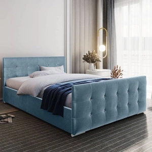 Polsterbett Alford 160x200 türkis mit Stauraum im modernen skandinavischen Stil mit gestepptem Kopf- und Fußteil mit Kristallen verziert