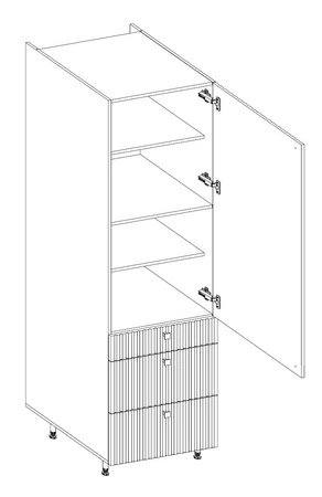 Verdi 60 DKS-215 3S 1F Küchenschrank mit Schubladenfronten feuchtigkeits- und beschädigungsbeständiger Schrank schwarze Metallgriffe