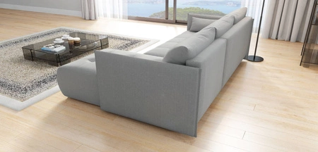 Ecksofa mit Schlaffunktion Selva hellgrau universal seite Ecksofa mit Bettzeugablage aus strapazierfähigem Webstoff