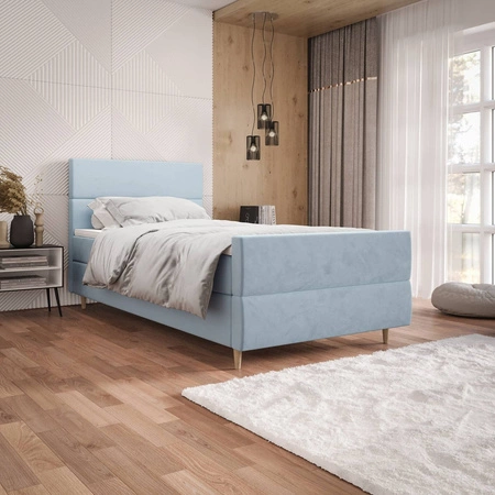 Boxspringbett Benet 100x200 hellblau Bett im modernen skandinavischen Stil mit gepolstertem Kopf- und Fußteil Bett mit Staukasten