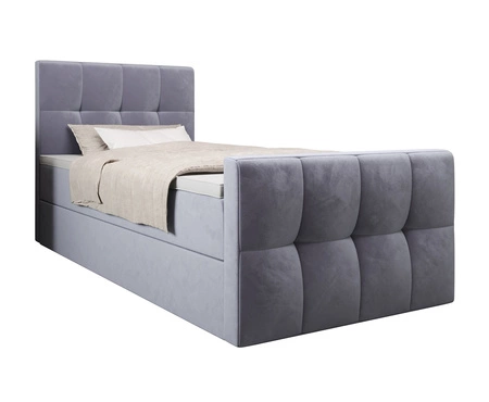 Boxspringbett Manhattan 120x200 hellblau im modernen skandinavischen Stil mit gepolstertem Kopfteil und Fußteil Bett mit Staukasten