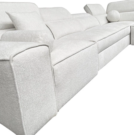 Ecksofa mit Schlaffunktion Viano XI grau rechte Seite modisches und stilvolles Ecksofa mit verstellbaren Kopfstützen Zierkissen