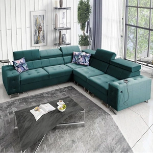 Ecksofa mit Schlaffunktion Hampton III sea right komfortables Ecksofa aus glattem und weichem Samtstoff