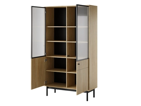 Vitrine Modesta 104 cm eiche linea elegante Vitrine für Wohnzimmer mit minimalistischem Design geriffeltes gehärtetes Glas