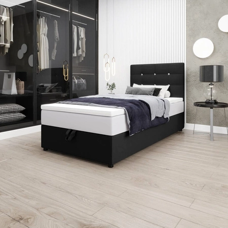 Boxspringbett Kingston 120x200 schwarzes Bett im modernen skandinavischen Stil mit gepolstertem Kopfteil mit Kristallen Bett mit Staukasten