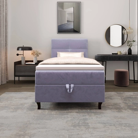 Boxspringbett Melba 100x200 hellblau Bett im modernen skandinavischen Stil mit gepolstertem Kopfteil Bett mit Staukasten