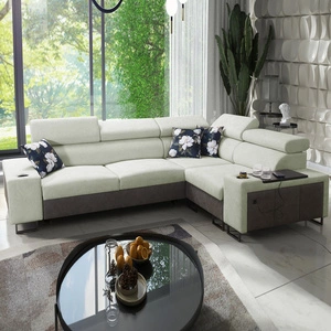 Ecksofa mit Schlaffunktion Flavio II mint / graphit rechts bequemes Ecksofa Bett offene Bar in der Seite des Möbels