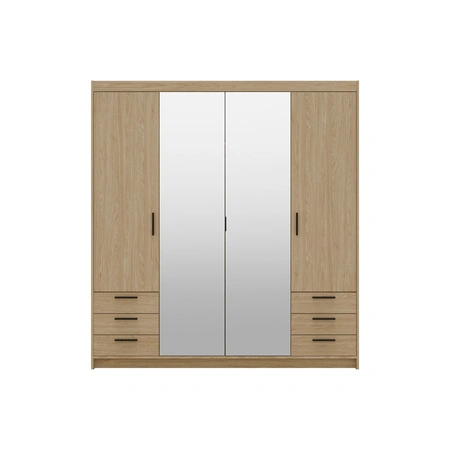 Kleiderschrank Rene 176 cm Eiche geölt stilvolles Design ABS Kante Kleiderschrank mit Spiegel für Schlafzimmer oder Garderobe Zimmer geräumige Schubladen