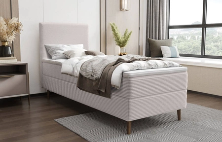 Boxspringbett Totti 80x200 elfenbeinfarbenes stilvolles Bett mit Bettzeugablage dreidimensional gestreifter Stoff