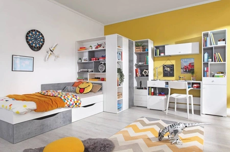 Epsilon weiß / Beton Möbel-Set ideal für ein Jugend- oder Kinderzimmer in einem trendigen Stil