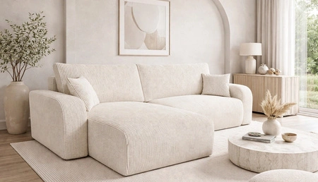 Ecksofa mit Schlaffunktion Fiesta XL elfenbein universal Ecksofa mit Bettzeugstauraum Kordstoff