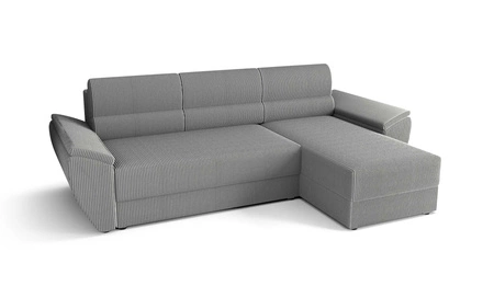 Ecksofa mit Schlaffunktion Fogu II grau Esche rechts stilvolles Ecksofa mit bequemen Armlehnen und einem Bettzeugbehälter