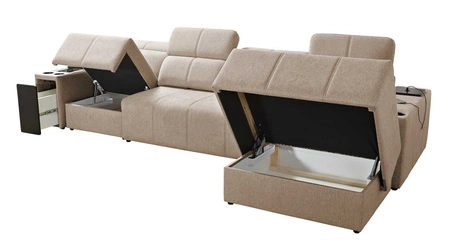 Ecksofa mit Schlaffunktion Tesalia XII braun rechte Ecke modernes Design komfortable Schiebelehne Schublade in der Seite des Möbels