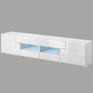 RTV-Schrank Toledo 208 cm weiß / weiß glänzend moderner Schrank im skandinavischen Stil mit Vollauszug