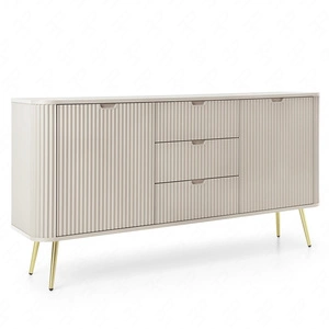 Zoya 168 cm beige Kommode elegantes Design ovale Form auf goldenen Beinen geschmackvoll geriffelte Front gesetzt