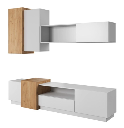 Raummöbel-Set Space weiß / Eiche craft gold modernistisches Design der Schrankwand moderne Form der Möbel push to open system