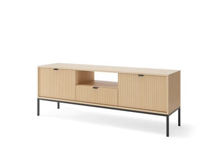 TV-Schrank Lovro 154 cm Eiche Vicenza modernes Schrank-Design wird Liebhaber von ausdrucksstarken Interieurs kontrastierenden Metall-Accessoires begeistern