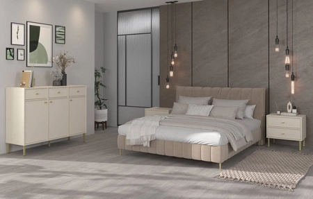 Kommode Kioto II 125 cm beige minimalistische Form ideale Kommode für Schlafzimmer oder Wohnzimmer Goldgriffe