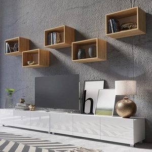 Möbel Apulia XXXII weiß glänzend / goldene Eiche ein außergewöhnlich stilvolles Wandelement einfache Elemente, die in jedes Interieur passen