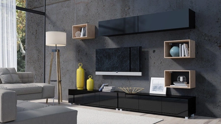 Apulia XXXI schwarz glänzend / Eiche artisan Hängeelement extrem stilvolles Hängeelement einfache Elemente, die in jedes Interieur passen