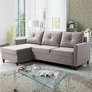 Ecksofa mit Schlaffunktion Terni grau grau Esche linke Ecke praktisches und funktionelles Sofa mit geräumigen Behältern für Bettzeug