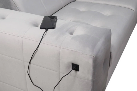 Ecksofa mit Schlaffunktion Hampton hellbraun rechte Seite stilvolle Steppung auf der Sitzfläche weicher Polsterstoff Ecksofa mit Verlängerung