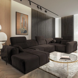 Ecksofa mit Schlaffunktion Cetara IV braun linke Seite stilvolles Eckdesign mit verschiebbaren Rückenlehnen zwei Bettzeugkästen