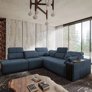 Ecksofa mit Schlaffunktion Tesalia IX blau links modernes Design komfortable Schiebelehne Schublade in der Seite des Möbels