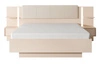 Bett Beloit 160x200 cm mit Bettzeugcontainer und Nachttischen beige teilgepolstertes Kopfteil integrierte LED Beleuchtung
