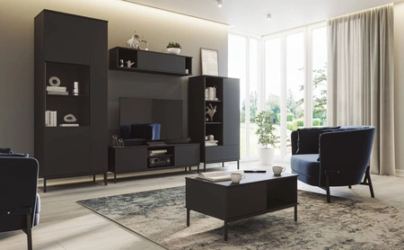 RTV-Schrank Tutti 150 cm schwarz elegantes Schrankdesign Metall massiver Sockel Türen öffnen mit Push-to-Open-System