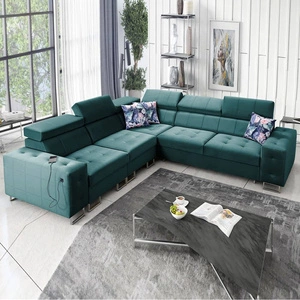 Ecksofa mit Schlaffunktion Hampton III sea links komfortables Ecksofa aus glattem und weichem Samtstoff