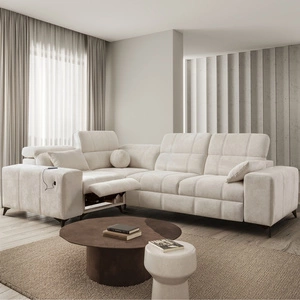 Ecksofa mit Schlaffunktion Penejos II Lux creme links komfortables Ecksofa für das Wohnzimmer mit bequemer ausziehbarer Fußstütze