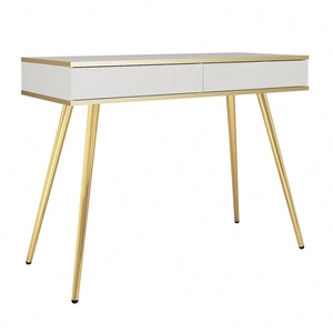 Luxuriöse weiße Konsole mit Schubladen stilvolle und elegante Schminktisch auf hohen Beinen unterstützt Körper mit goldenen trim gekrönt