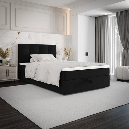 Boxspringbett Flint 90x200 schwarz im modernen skandinavischen Stil mit gepolstertem Kopfteil Bett mit Staukasten