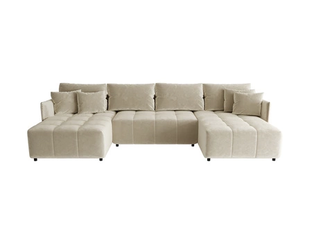 Ecksofa mit Schlaffunktion Oroso U beige Bettzeugcontainer weicher Samtstoff mit hydrophober Beschichtung dekorative Steppung