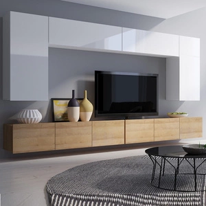 Möbelwand Apulia XIII weiß glänzend / goldene Eiche eine außergewöhnlich stilvolle Möbelwand einfache Elemente, die in jedes Interieur passen