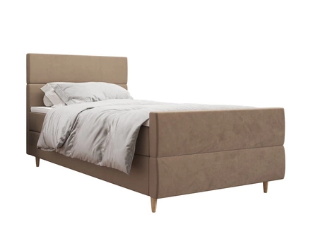 Boxspringbett Benet 100x200 hellbraun im modernen skandinavischen Stil mit gepolstertem Kopf- und Fußteil Bett mit Staukasten