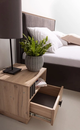 Möbelset für Schlafzimmer Estan Eiche hell / anthrazit Zeitloses Design Schlafzimmermöbel-Set geräumiger Schiebeschrank mit Spiegel