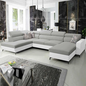 Ecksofa mit Schlaffunktion Savona VI grau Esche / weiß rechts bequemes Ecksofa für Wohnzimmer zwei Container für Bettzeug